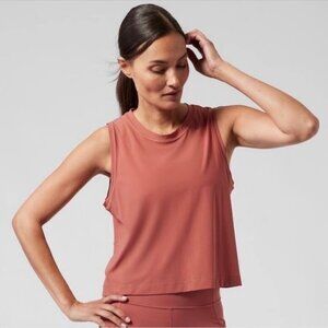 Athleta Ultimate Muscle Tank Size Large Muted Red Coral Mesh Back Cropped Cami